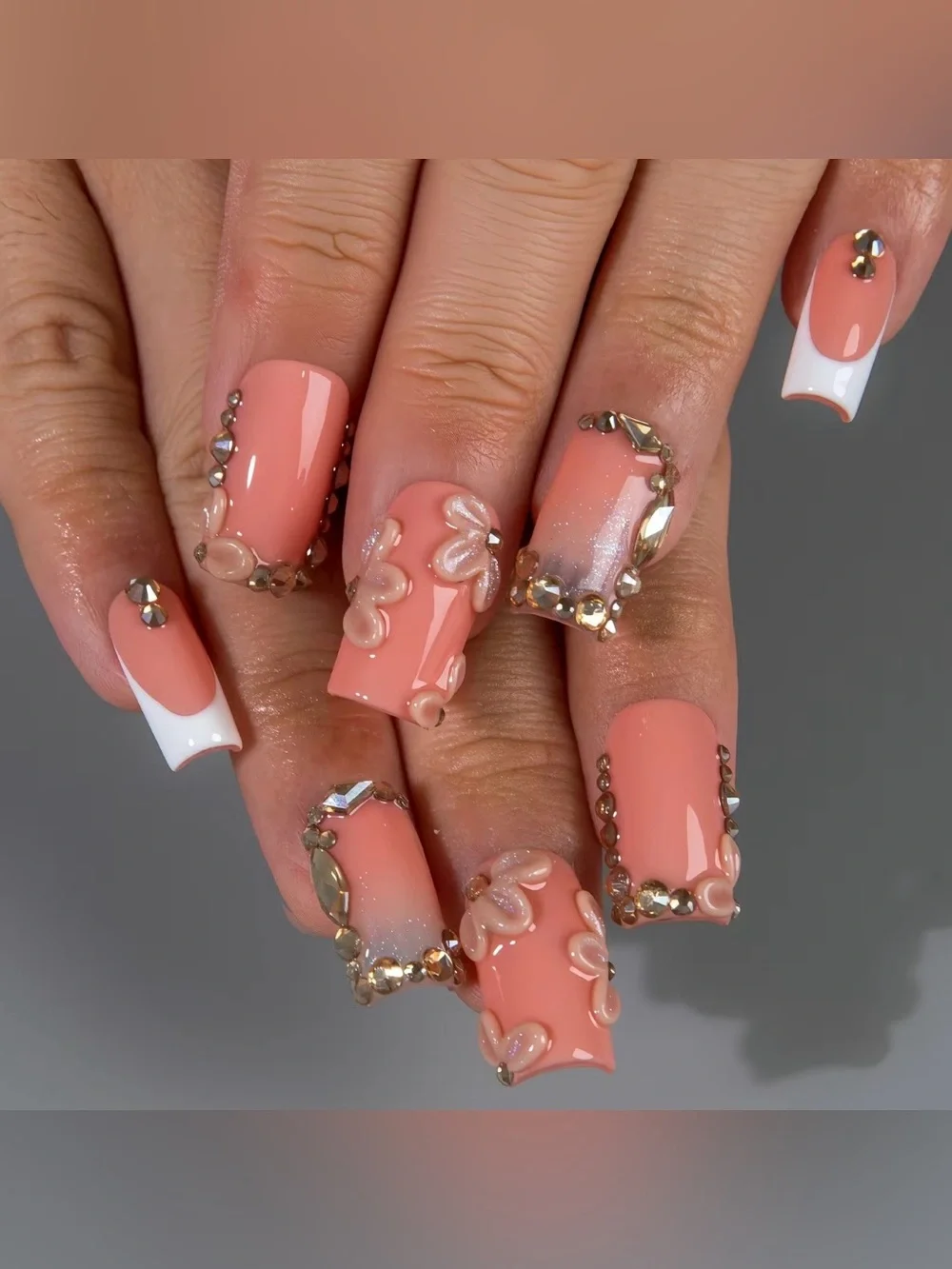 Peach Crystal Accent Press-On Nail Set by Lovful